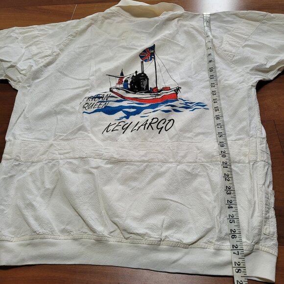 Key Largo FL Cotton Crepe Shirt Nautical Long Sleeve Lightweight Pocket Vintage - Picture 12 of 14